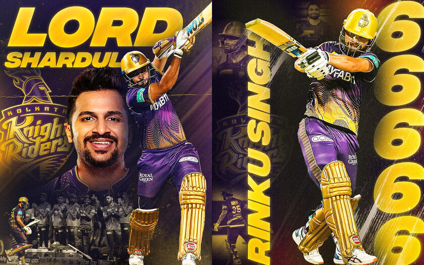 IPL poster design for KKR featuring Rinku Singh and Shardul Thakur