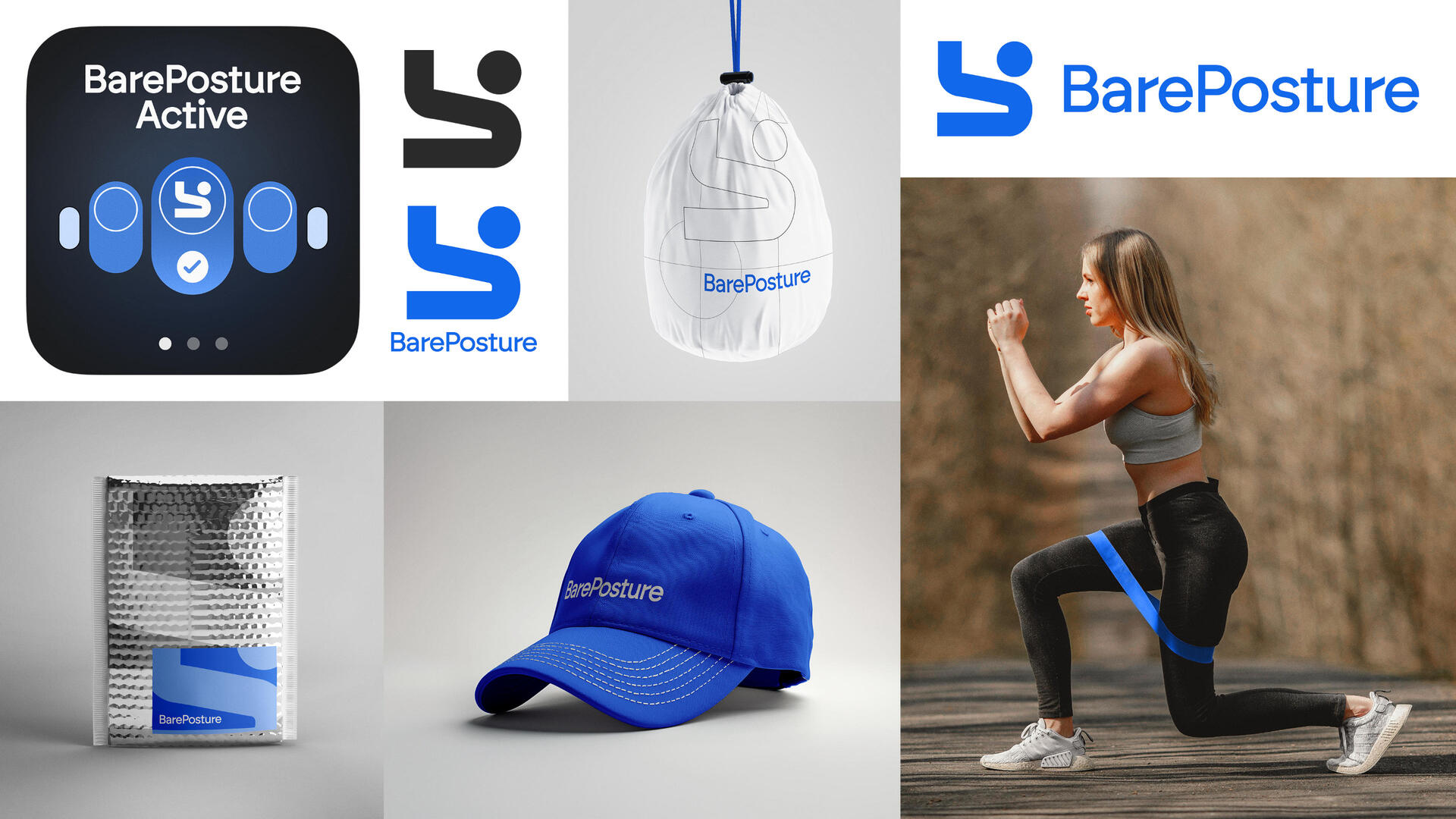 Brand identity design for BarePosture — a posture correction and resistance band product under Rawwgear.