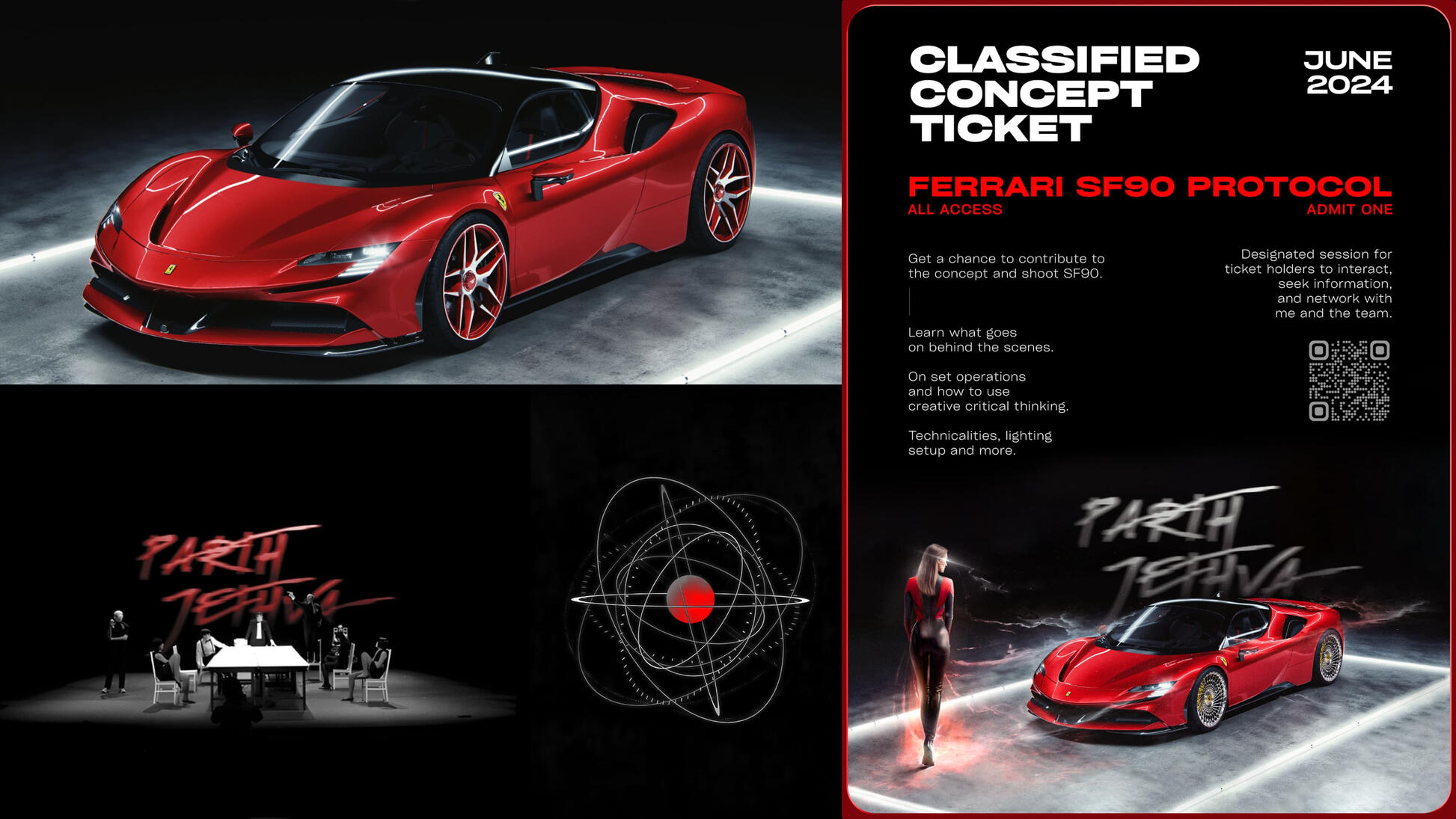 Ticket design for SF90 Ferrari shoot meeting created by Parth Jethva